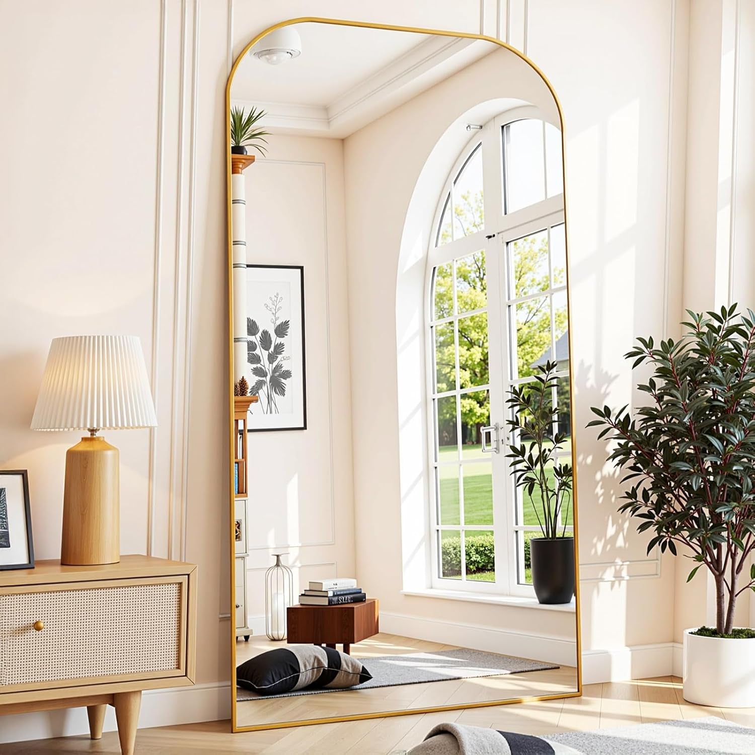 Elegant Gold Arched Full Length Floor Mirror - 81"x41" Freestanding & Leaning Design for Bedroom & Living Room Decor