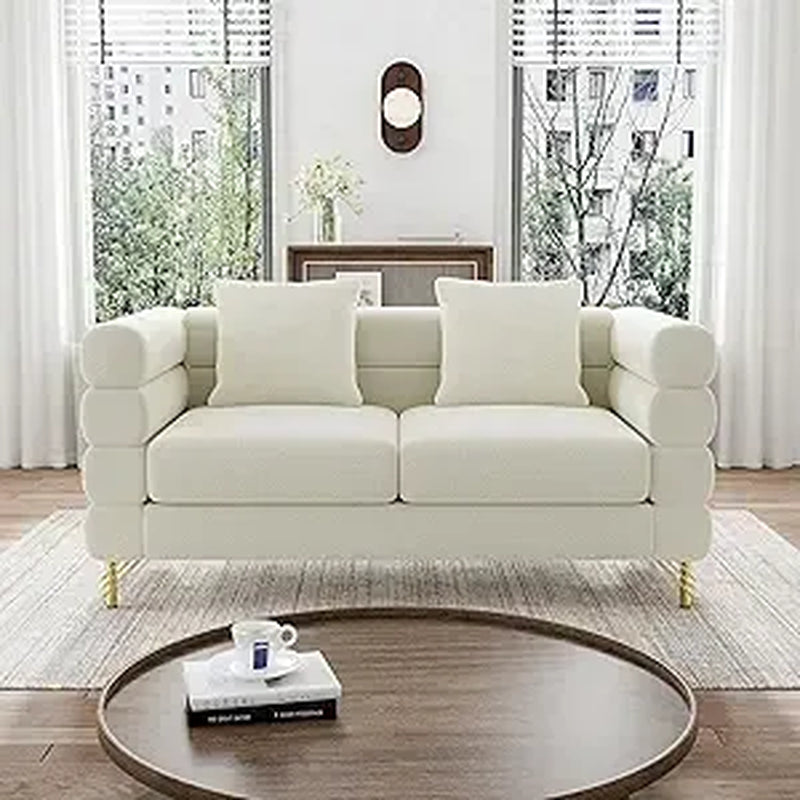 Modern Overstuffed Cloud Couch Loveseat Sofa with Pillows - Comfy 59" Deep Seat Boucle Sherpa Design for Your Living Room