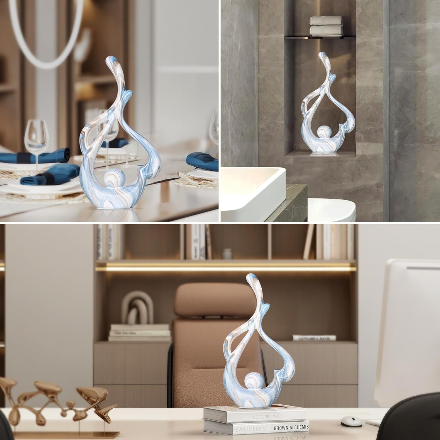 Elegant Blue Ceramic Table Decor - Abstract Sculptures for Living Room, Dining Room, and Office Centerpieces