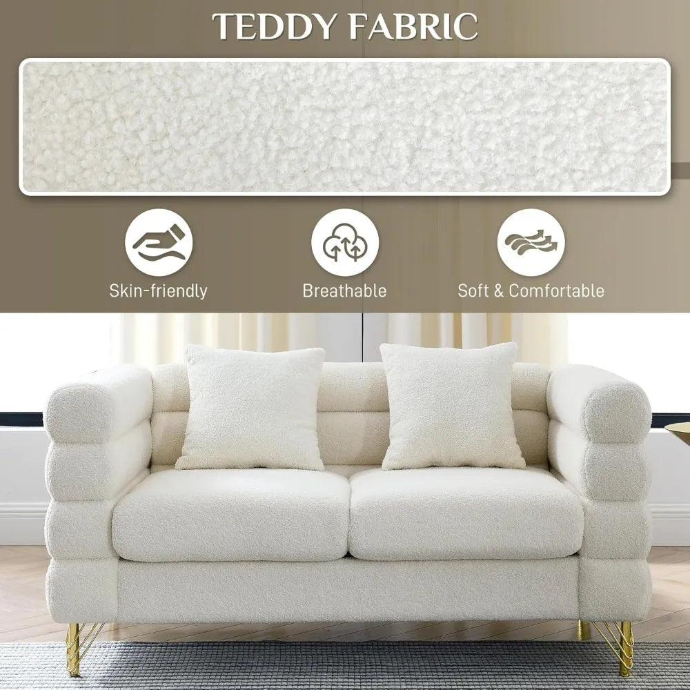 Modern Overstuffed Cloud Couch Loveseat Sofa with Pillows - Comfy 59" Deep Seat Boucle Sherpa Design for Your Living Room