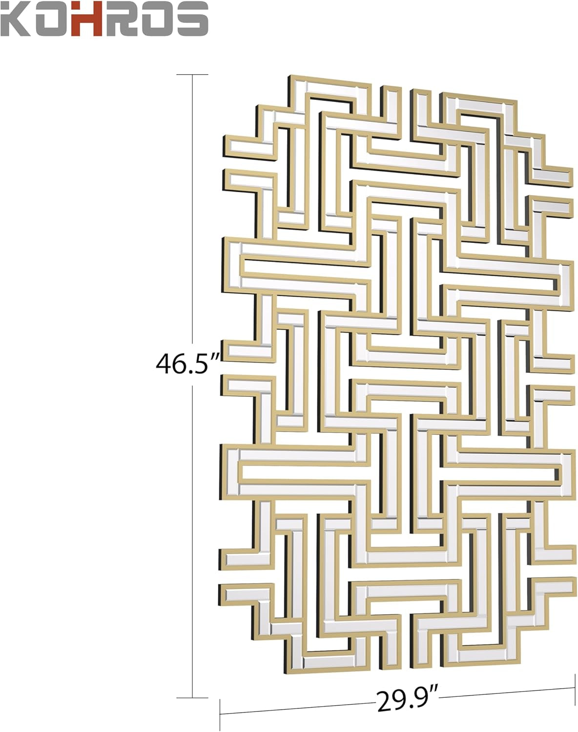 Stunning 46.5"X30" Large Gold Geometric Maze Wall Mirror - Perfect Decorative Accent for Living Room, Entryway, and Hallway