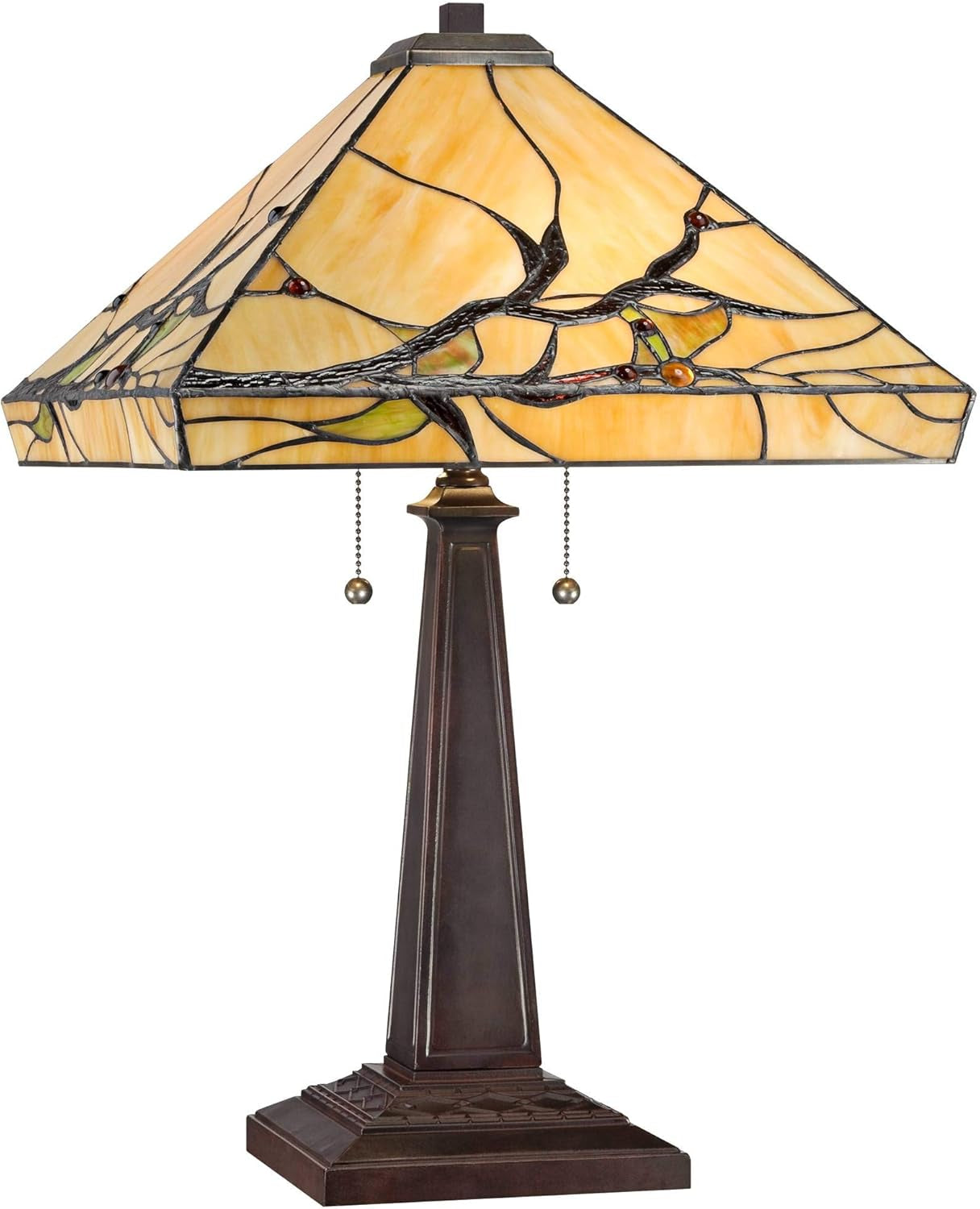 Budding Branch Tiffany Style Table Lamp - 24" Antique Copper & Bronze Art Glass Shade for Living Room, Bedroom, and Home Office Decor