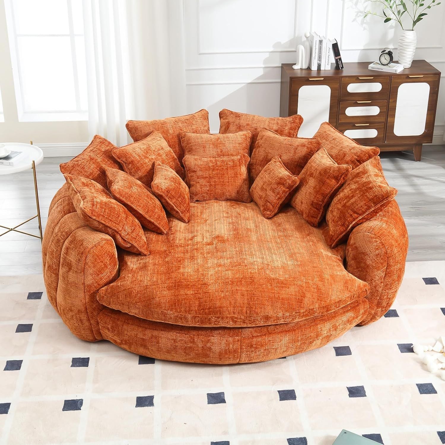 Luxurious 81.1' Oversized Round Chaise Lounge Chair | Extra Wide Indoor Sofa Bed with 14 Plush Pillows – Comfy Cloud Reading Couch & Fluffy Sleeper Sofa