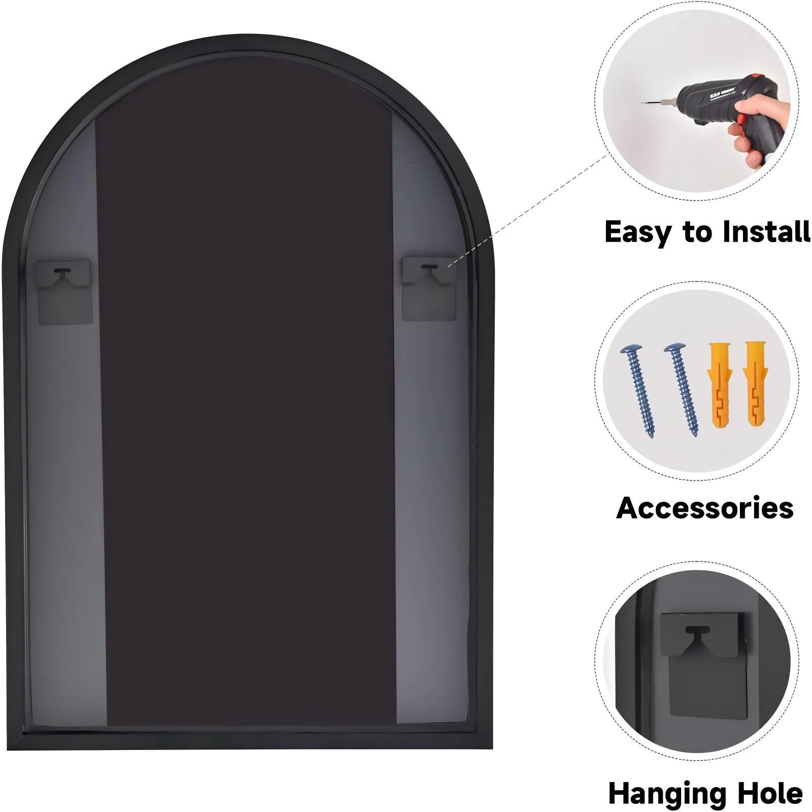 Stylish 24"X 36" Arched Black Bathroom Wall Mirror - Perfect Vanity Accent