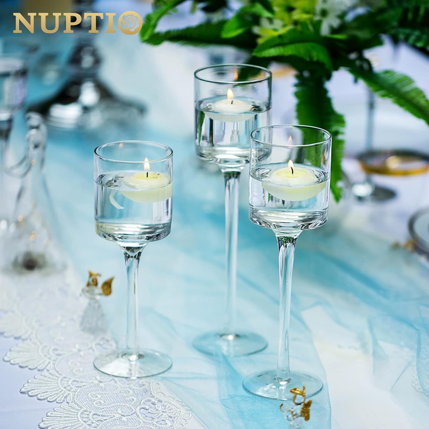 Elegant Tall Glass Pillar Candle Holders with 30 Tea Light Candles - Perfect for Wedding & Home Centerpiece Decor