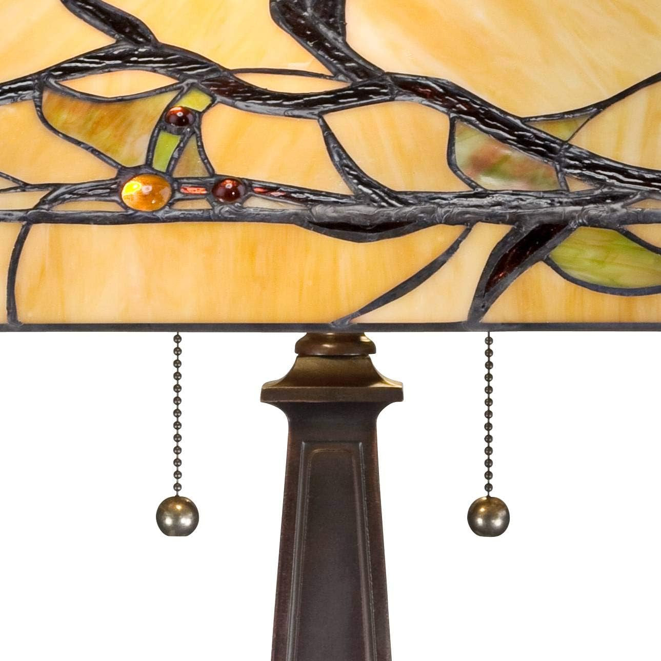 Budding Branch Tiffany Style Table Lamp - 24" Antique Copper & Bronze Art Glass Shade for Living Room, Bedroom, and Home Office Decor