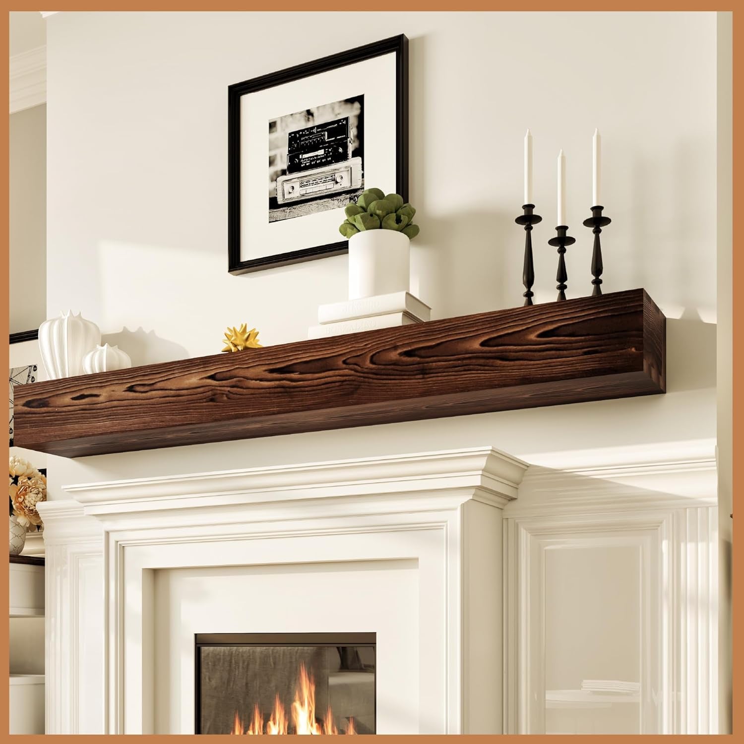Handcrafted 84-Inch Rustic Brown Fireplace Mantle Shelf - Perfect Farmhouse Wall Decor and Decorative Mantel Accent