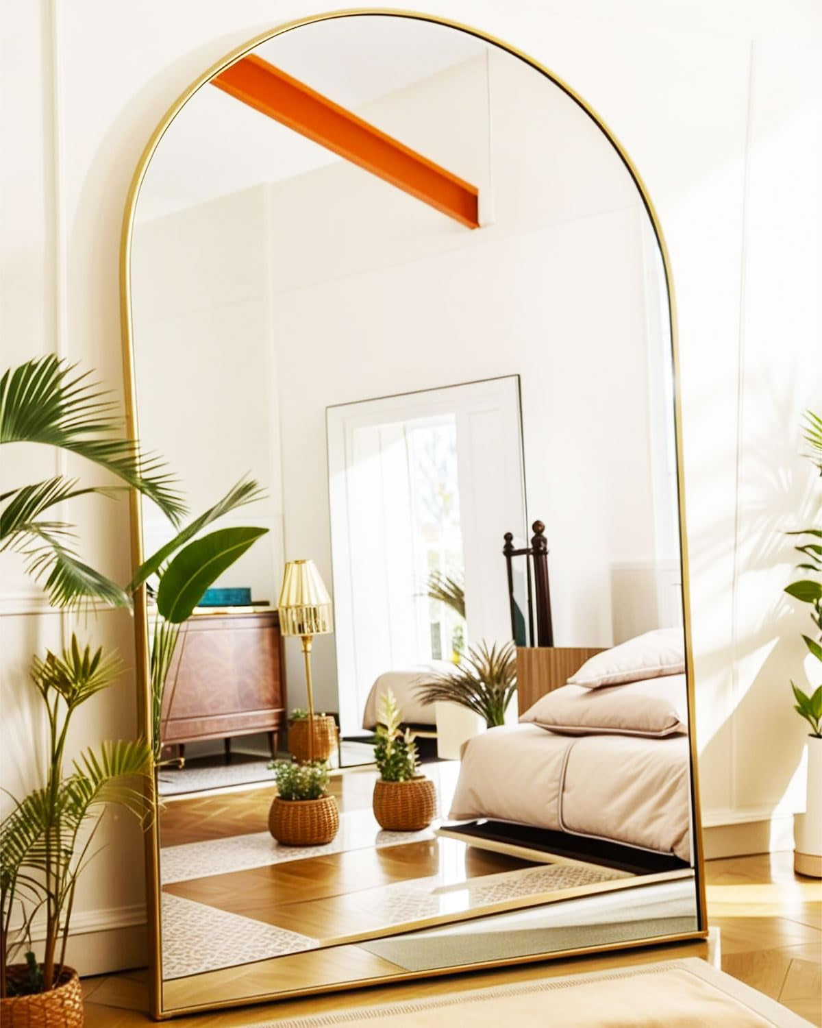 82"x42" Extra Large Arched Freestanding Gold Floor Mirror - Elegant Oversized Full-Length Mirror for Bedroom, Living Room, and Dressing Room Decor