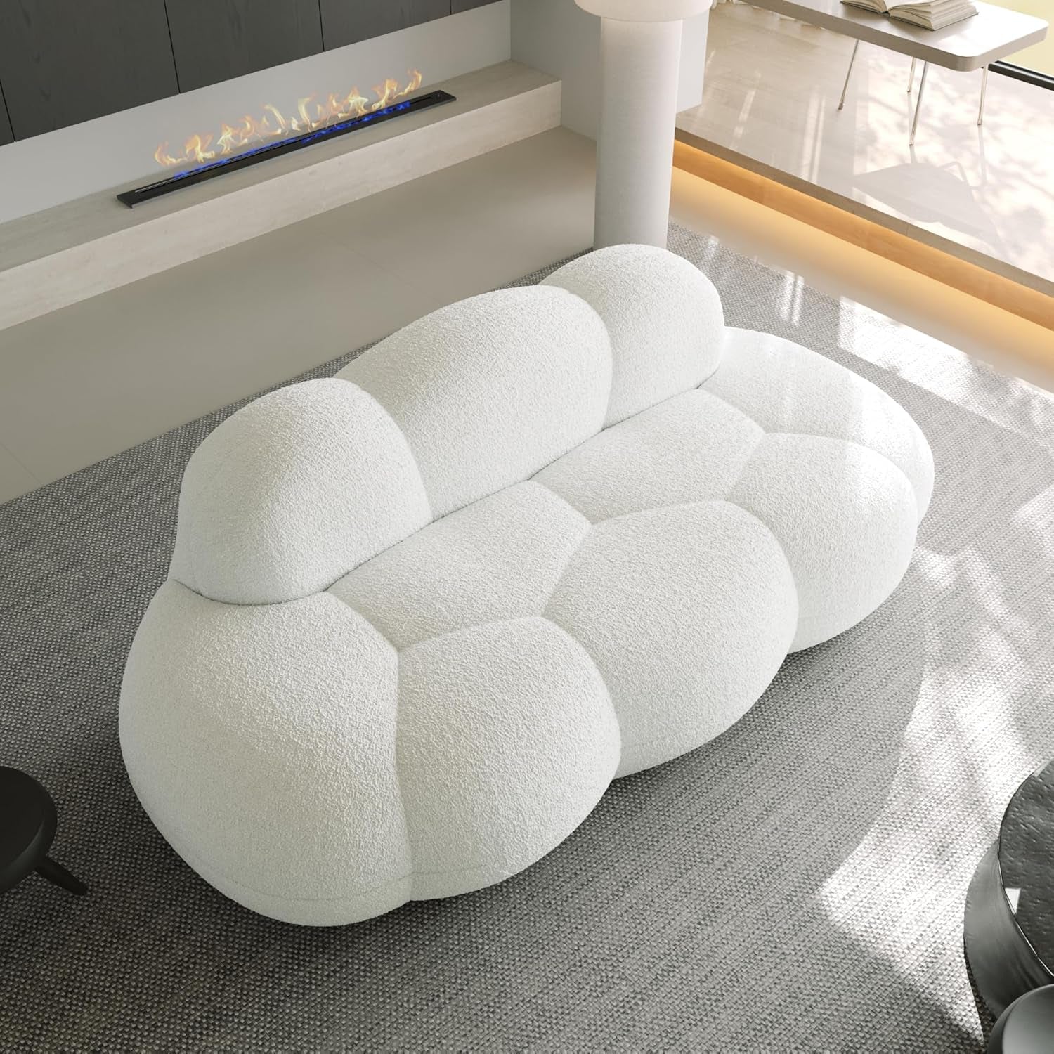 Modern Cloud Shaped Sofa - Comfy Upholstered Couch for Living Room & Bedroom, No Assembly Required, Perfect for Small Spaces (White)