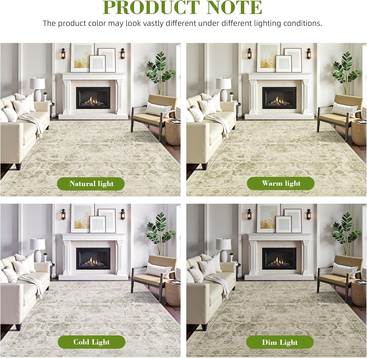 Sage Green Extra Large 10x14 Area Rug - Distressed Floral Print, Washable & Anti-Slip Soft Accent Rug for Living Room, Dining Room, Bedroom, and Farmhouse Decor