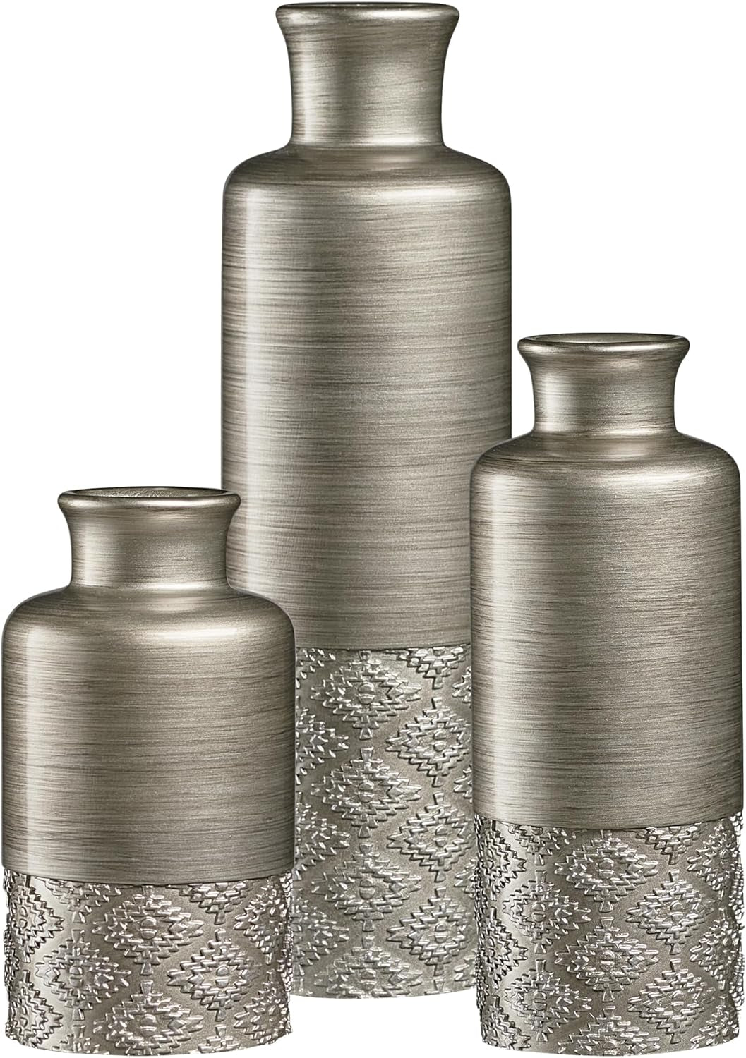 Dublin Silver Vase Set - Three Decorative Flower Vases for Farmhouse and Premium Décor, Ideal for Centerpieces in Kitchen, Bedroom, Office, and Living Room