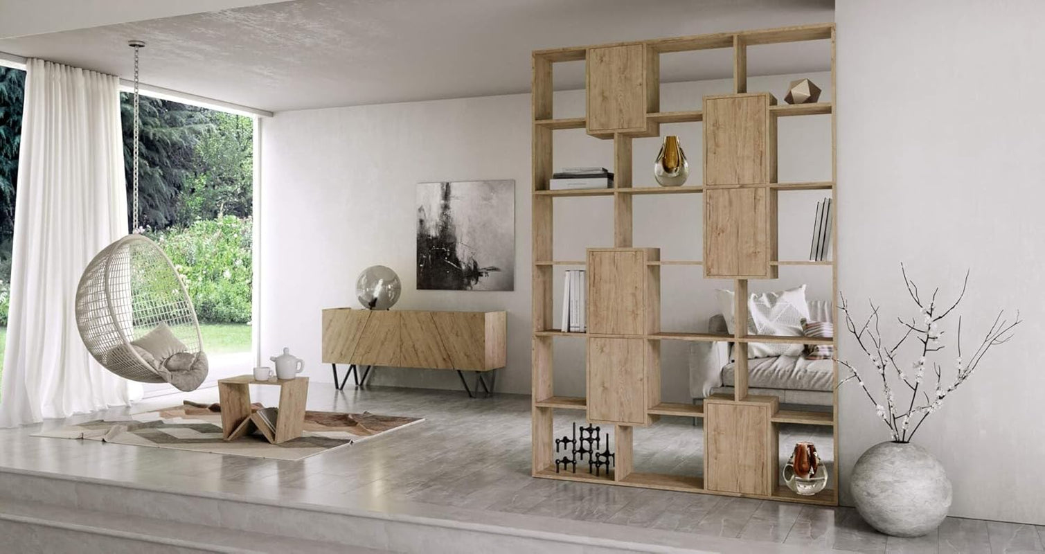 Iacopo XXL Modern Bookcase with Panel Doors – Concrete Effect Grey Storage Solution for Living Room & Office (189.9 X 93.1 In) - Elegant Italian Furniture