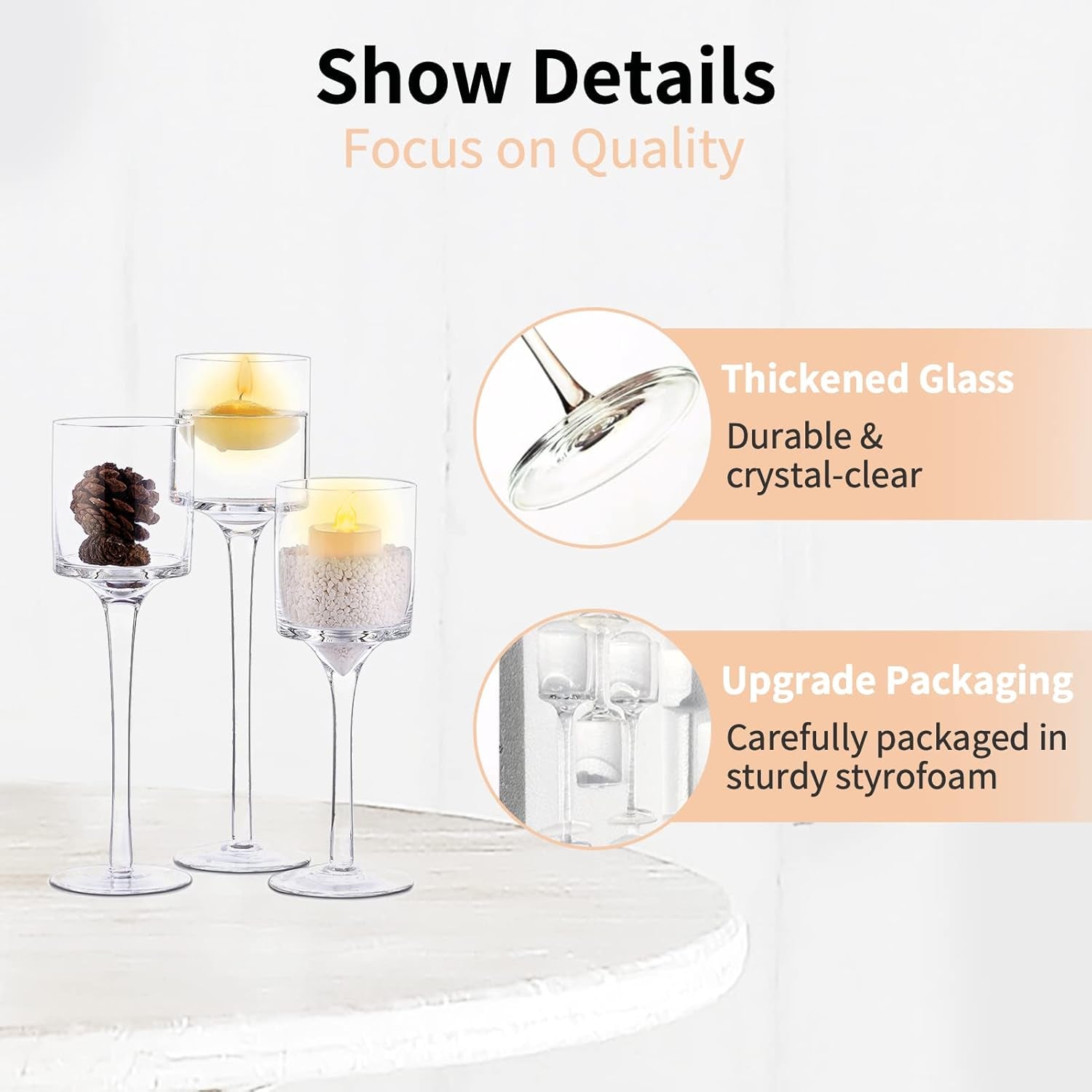 Elegant Tall Glass Pillar Candle Holders with 30 Tea Light Candles - Perfect for Wedding & Home Centerpiece Decor