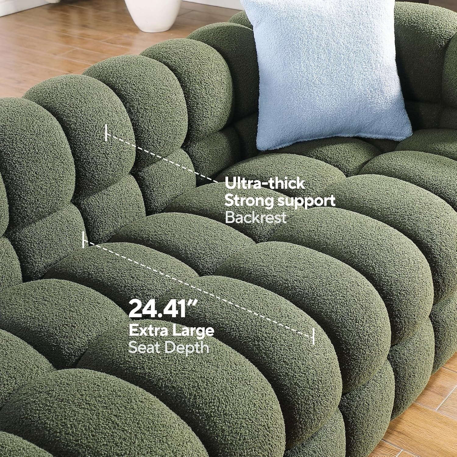Luxurious 86" Mid Century Modern Cloud Couch - Plush 3 Seater with Solid Wood Frame & 2 Decorative Throw Pillows - Perfect for Your Living Room!