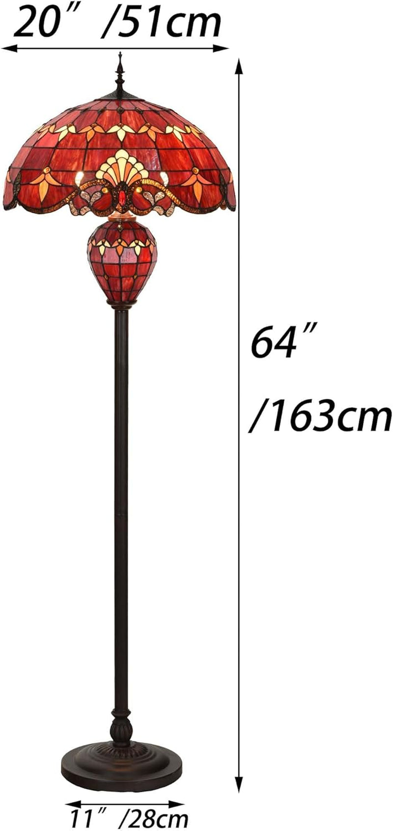 Stunning 64-Inch Baroque Tiffany Style Stained Glass Double Lit Floor Lamp - Elegant Home Decor in Red