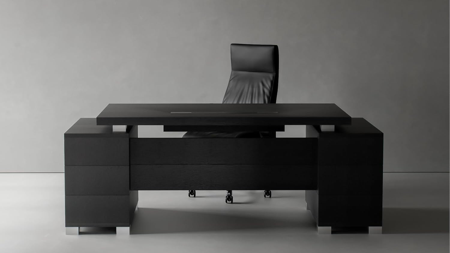 Sleek 79" Black Modern Ford Executive Desk with Filing Cabinets for Ultimate Organization