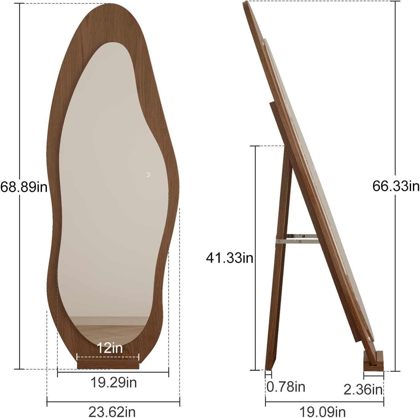 Stylish 69" X 24" Wavy LED Full Length Mirror - Shatter-Proof Design for Bedroom, Living Room, or Cloakroom in Elegant Walnut Finish