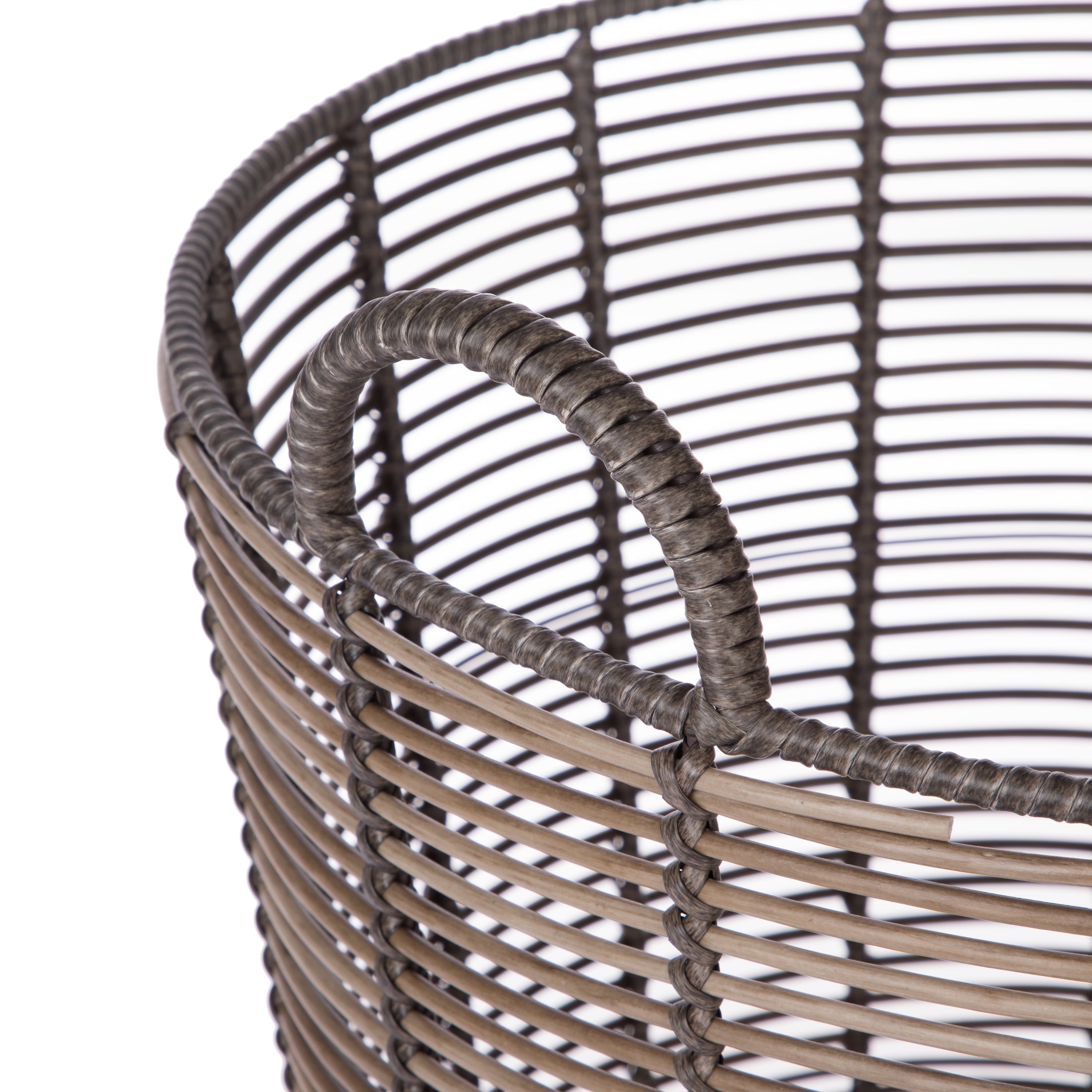 Oversized Round Poly Rattan Storage Basket with Stylish Handles