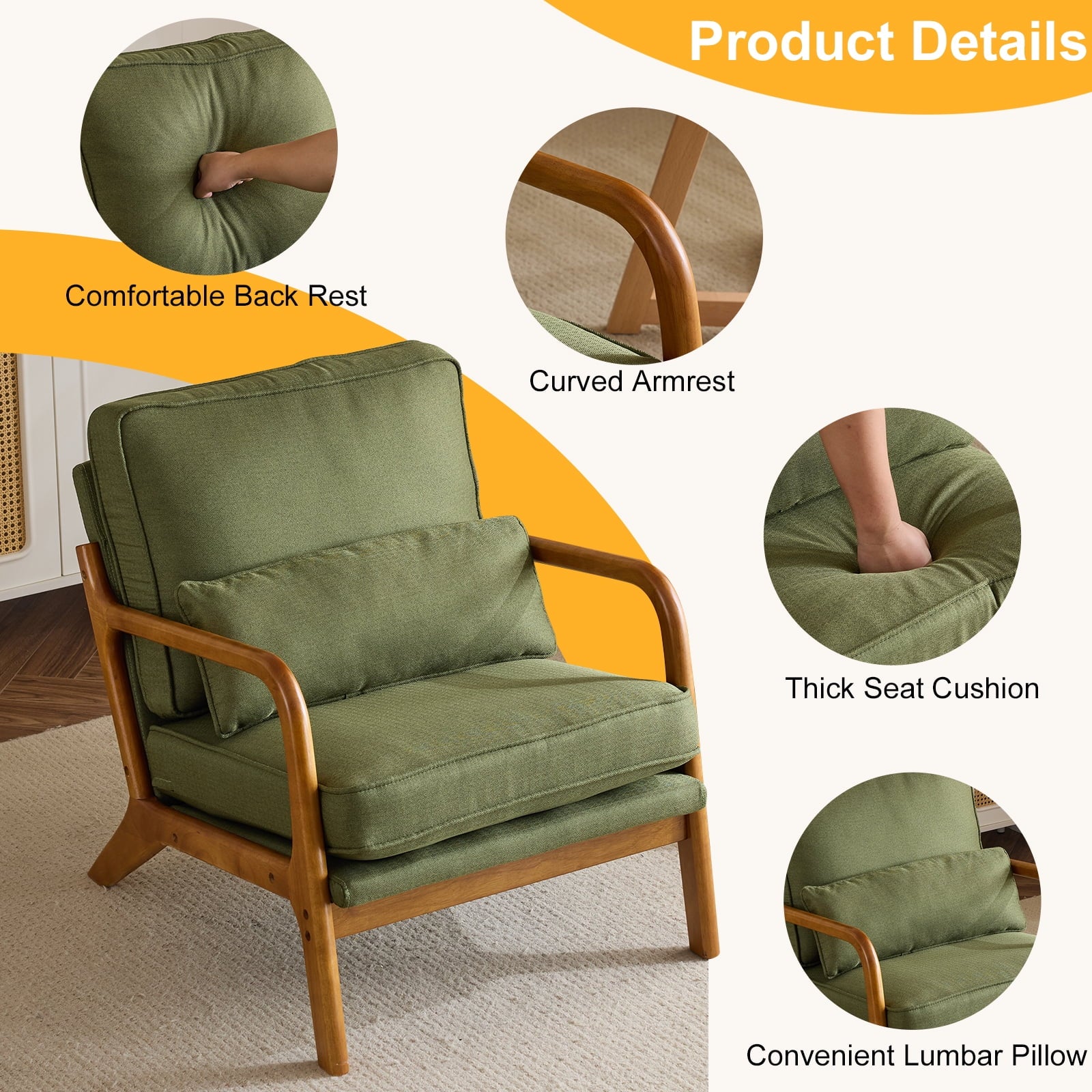 Stylish Green Linen Upholstered Accent Chair for Modern Living Spaces