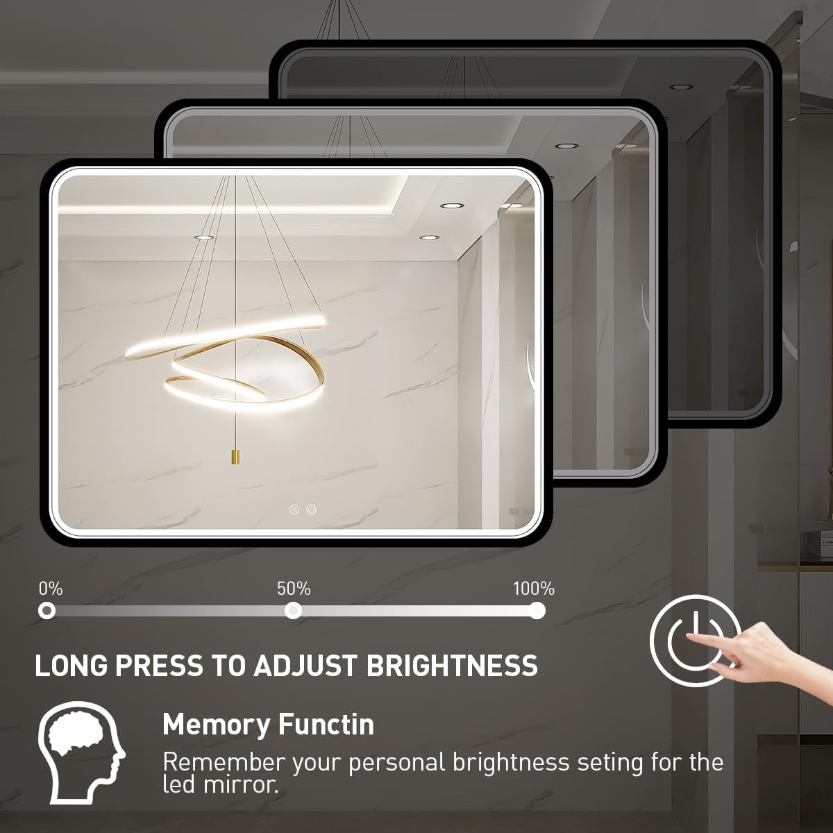 40x30 Inch Black LED Vanity Mirror with Metal Frame, Anti-Fog, Dimmable Touch Control, Wall-Mounted for Horizontal/Vertical Display, Ideal for Bathroom Decor