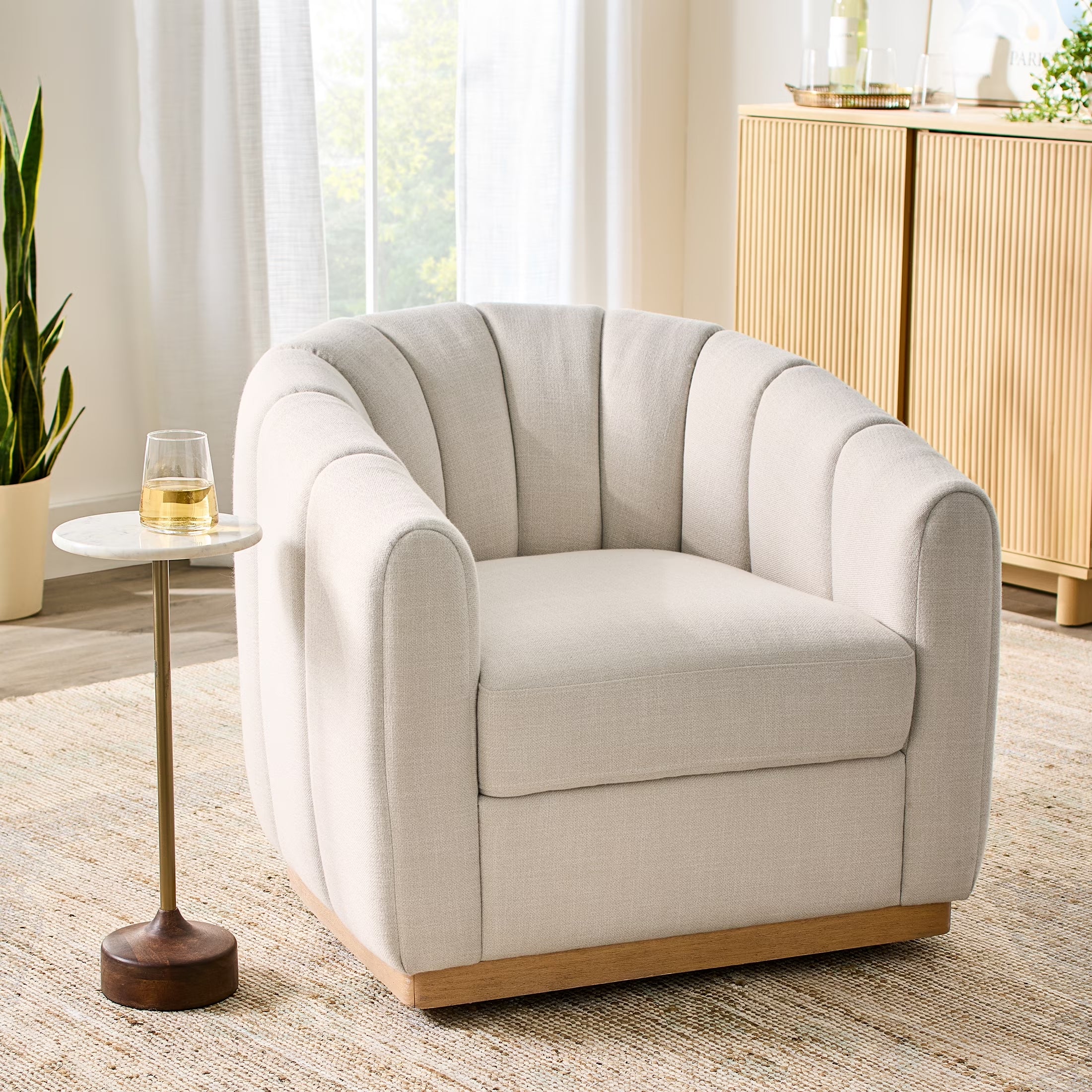 Elegant Lillian Cream Linen Accent Swivel Chair – Perfect for Your Home Decor!