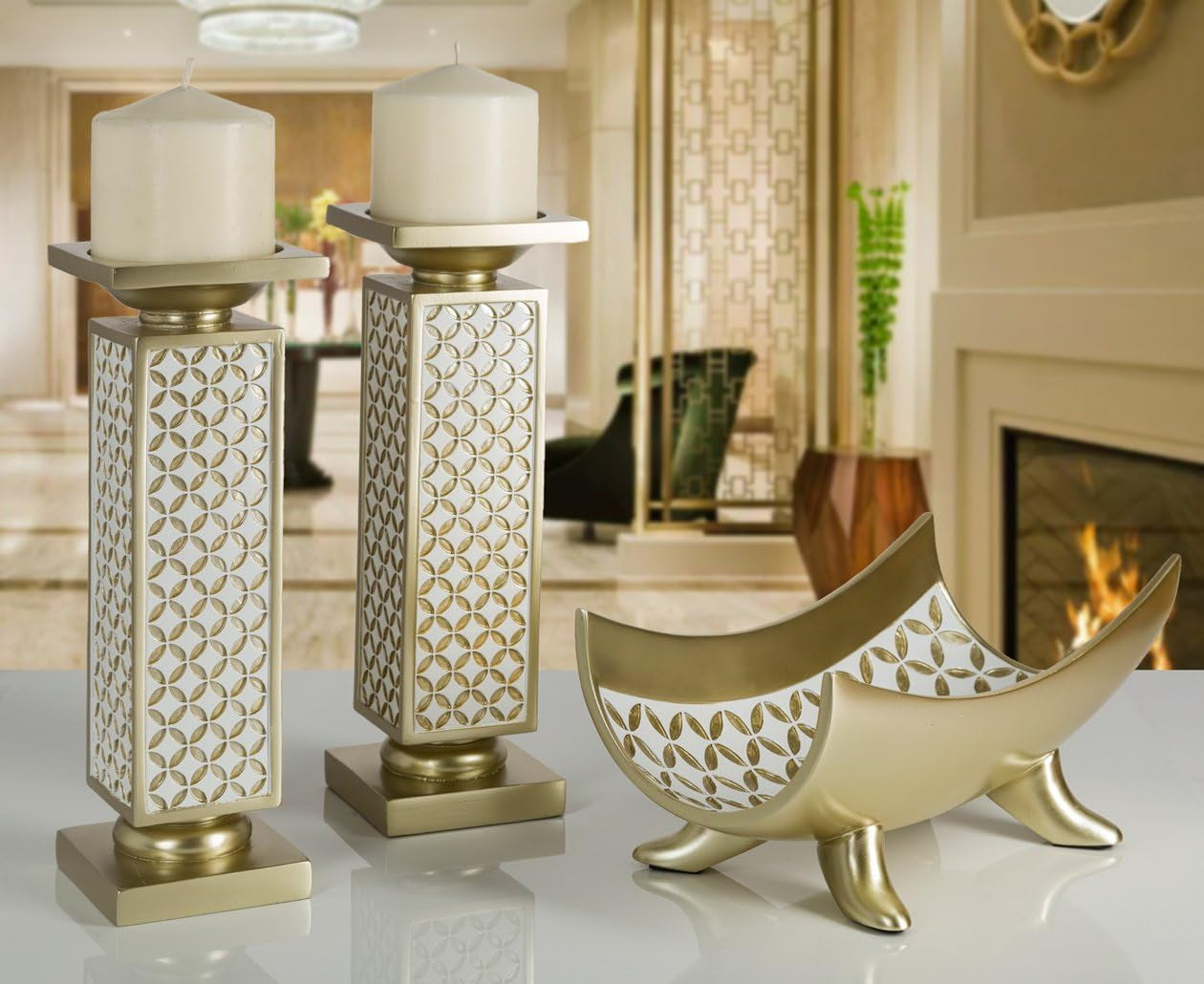 Schonwerk Diamond Lattice Pillar Candle Holders - Set of 2 Elegant Centerpiece Decorations for Dining and Living Rooms
