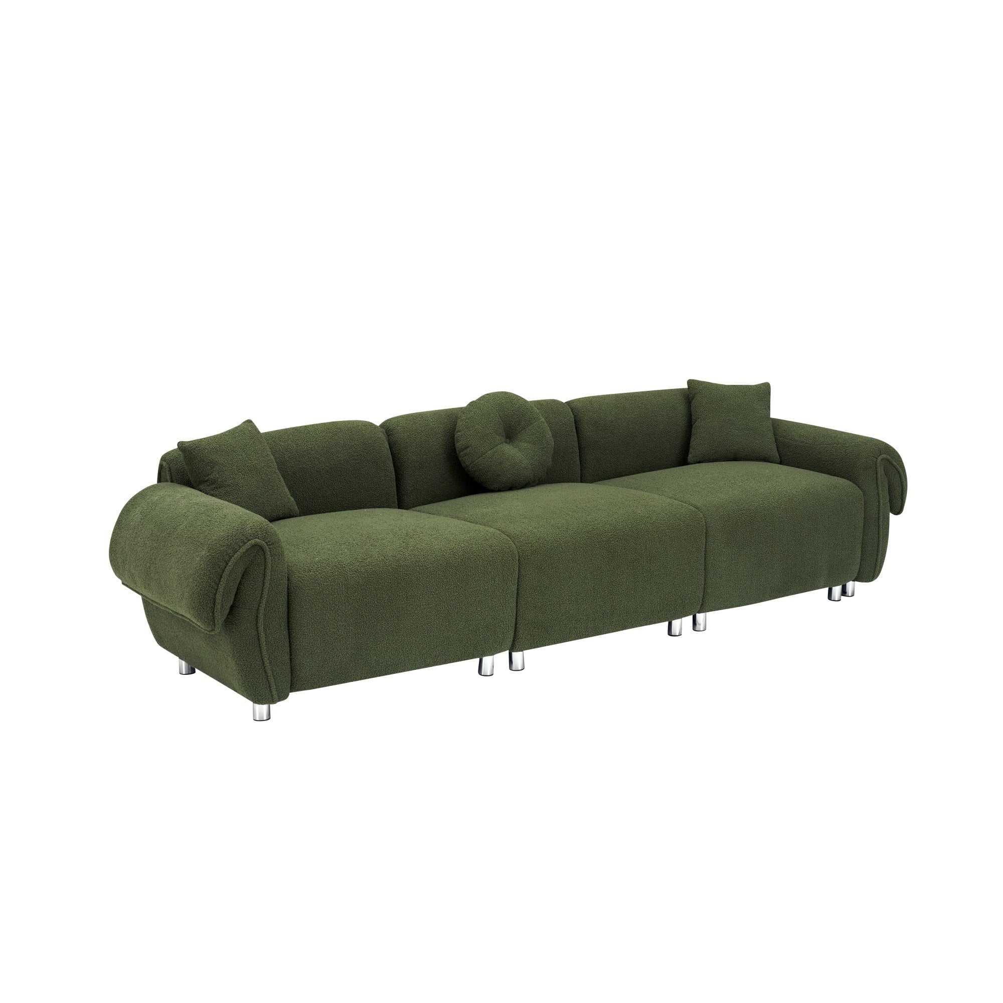 Luxurious 112-Inch Green Teddy Velvet Sectional Sofa Set with 3 Throw Pillows - Perfect for Living Room & Apartment