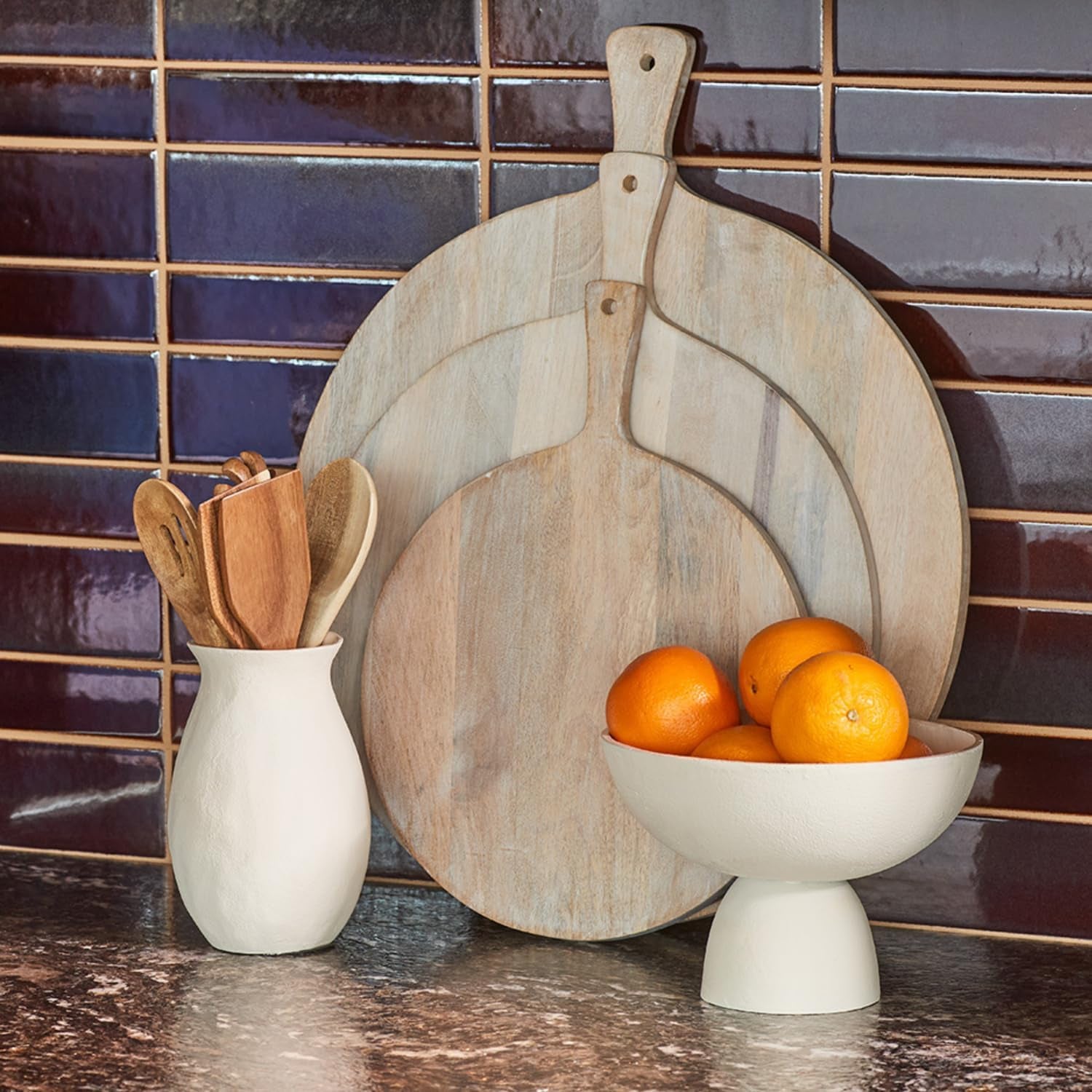 Elegant 16" Round Mango Wood Cutting Board - Artisan Crafted Serving Platter for Charcuterie, Appetizers, and Stylish Entertaining