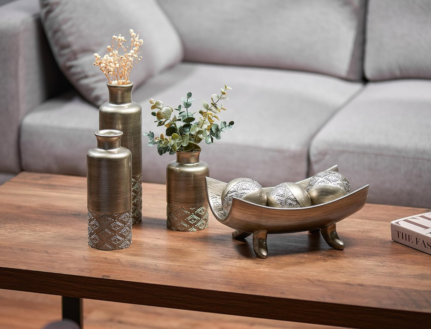 Dublin Silver Vase Set - Three Decorative Flower Vases for Farmhouse and Premium Décor, Ideal for Centerpieces in Kitchen, Bedroom, Office, and Living Room