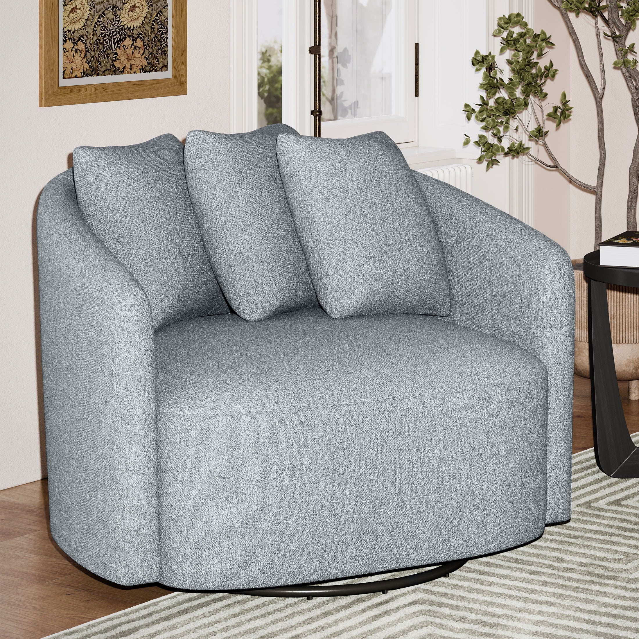 Drew Barrymore's Stunning Cornflower Blue Boucle Accent Chair – Elevate Your Space!