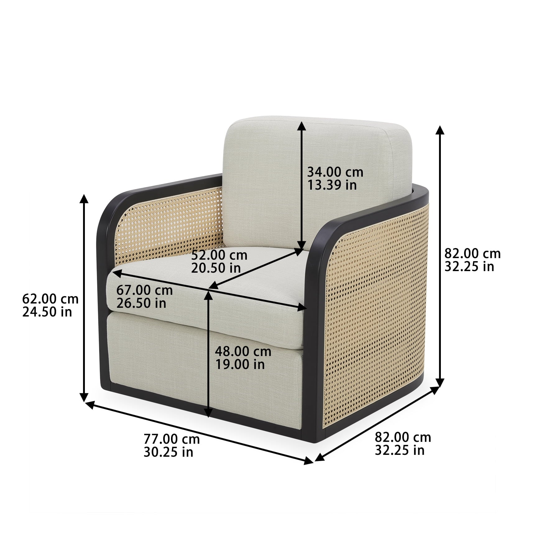 Elegant Charcoal Swivel Accent Chair - Springwood Cane Design
