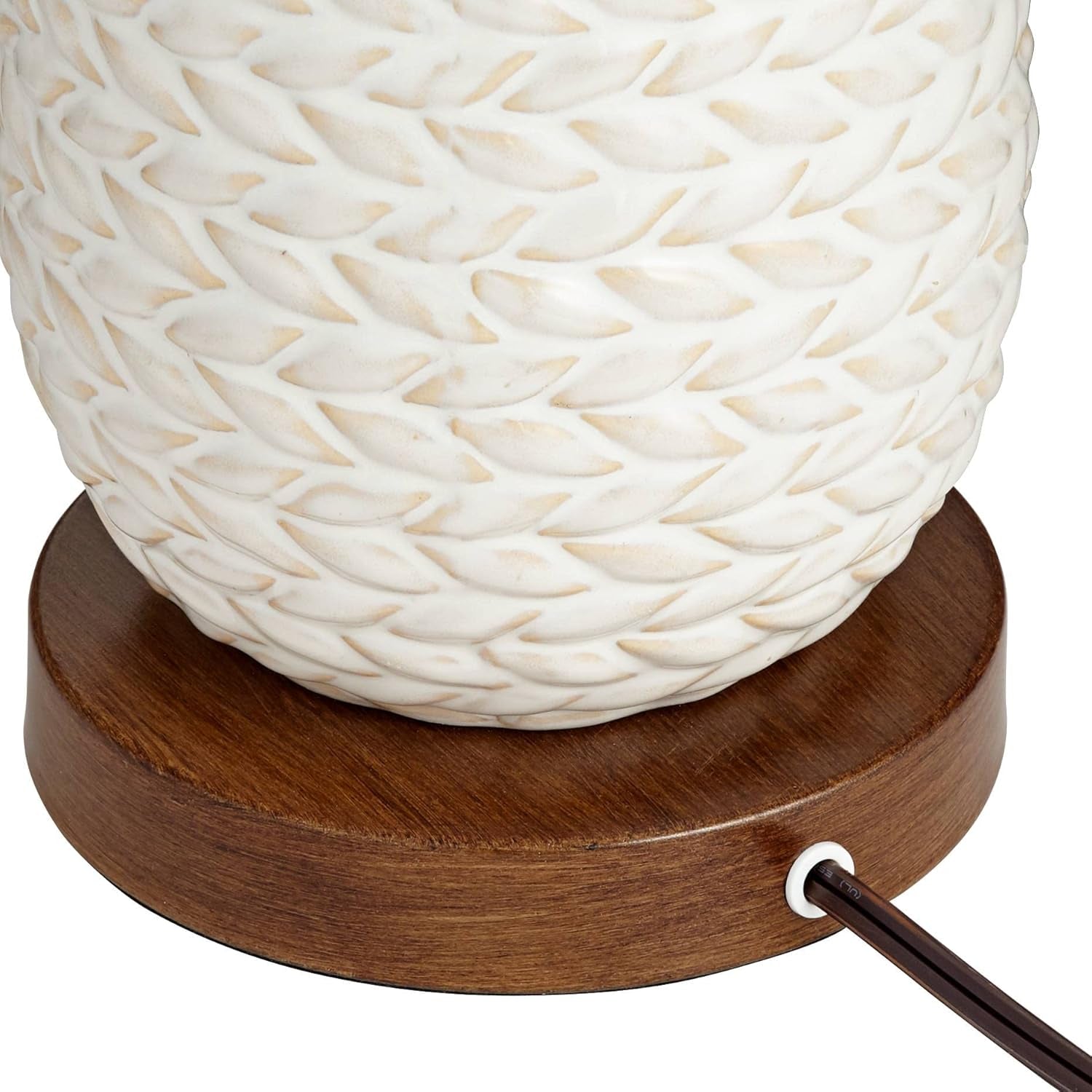 Elegant Kingston Mid Century Modern Table Lamps - Set of 2, 32.75" Tall White Textured Ceramic with Taupe Drum Shade for Bedroom, Living Room, and Home Office Decor
