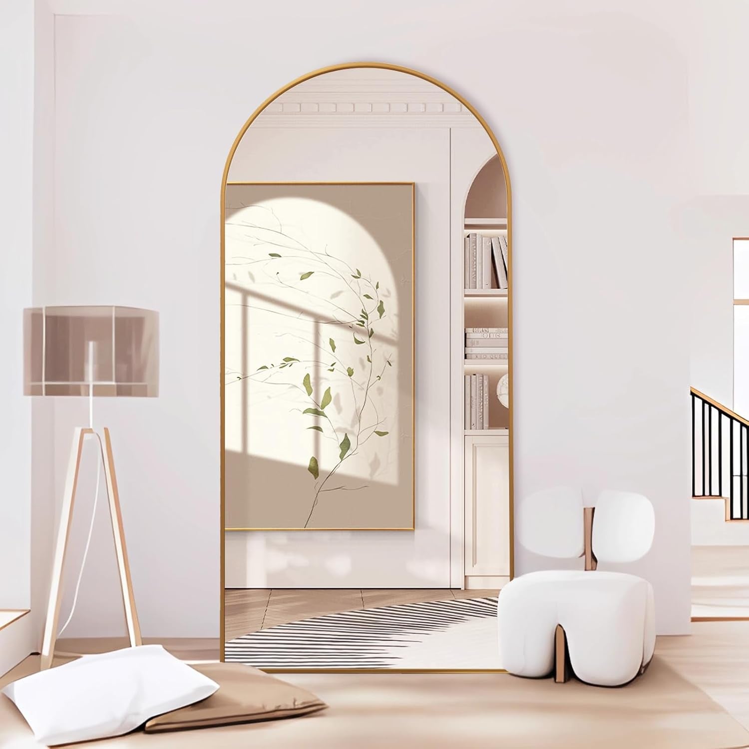 Elegant Arched Full Length Mirror - 71x32 Oversized Gold Floor Mirror with Stand for Living Room and Bedroom