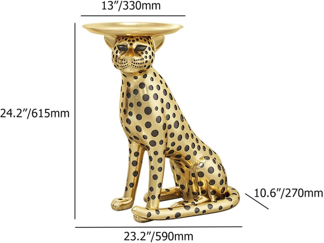 Elegant Animal-Themed Side Table with Tray Top – Gold Leopard Statue Panther Figurine End Table Decor for Home and Gifting
