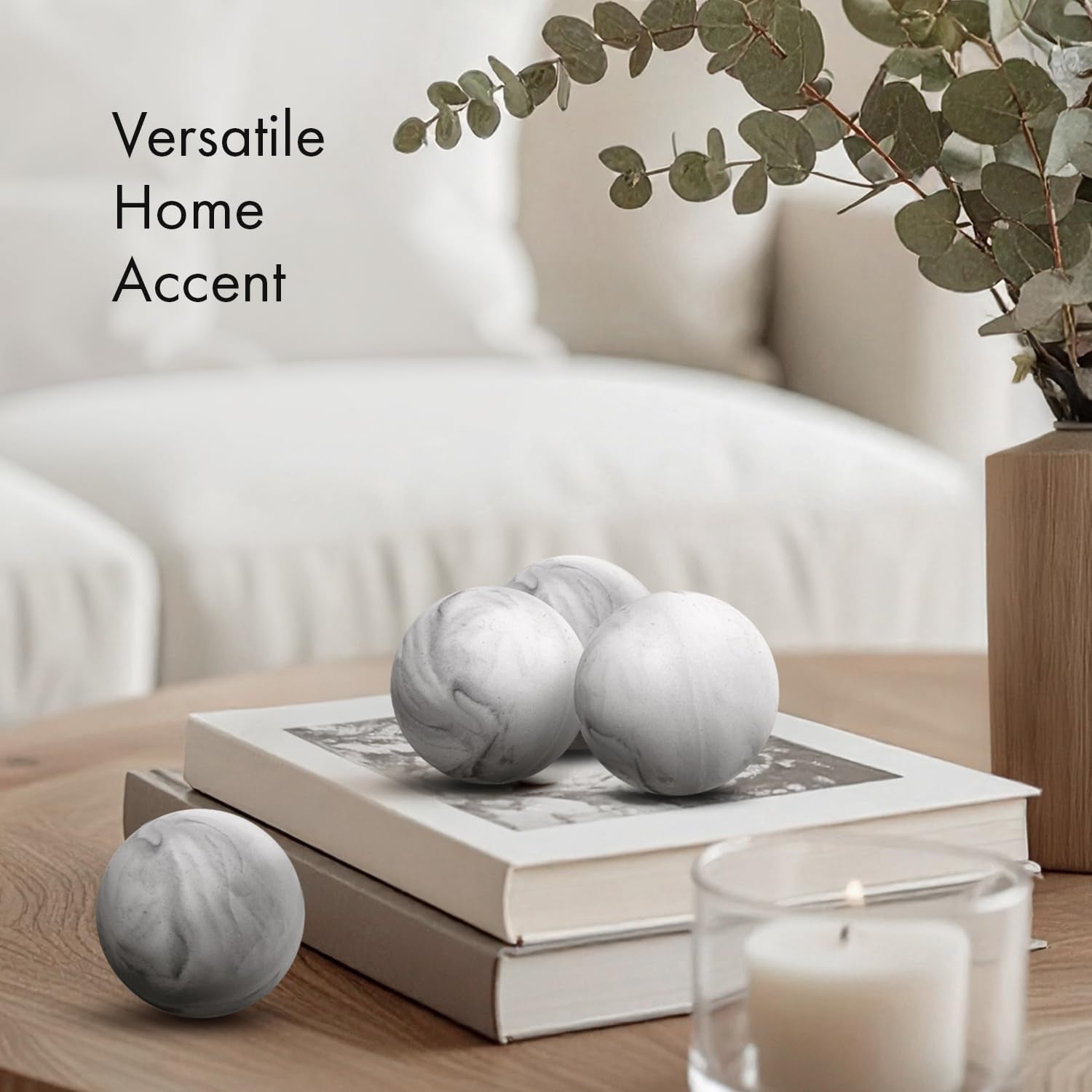 Elegant Marble-Patterned Decorative Bowl with Complementary Set of 8 Balls for Coffee Table Centerpiece and Dining Room Decor
