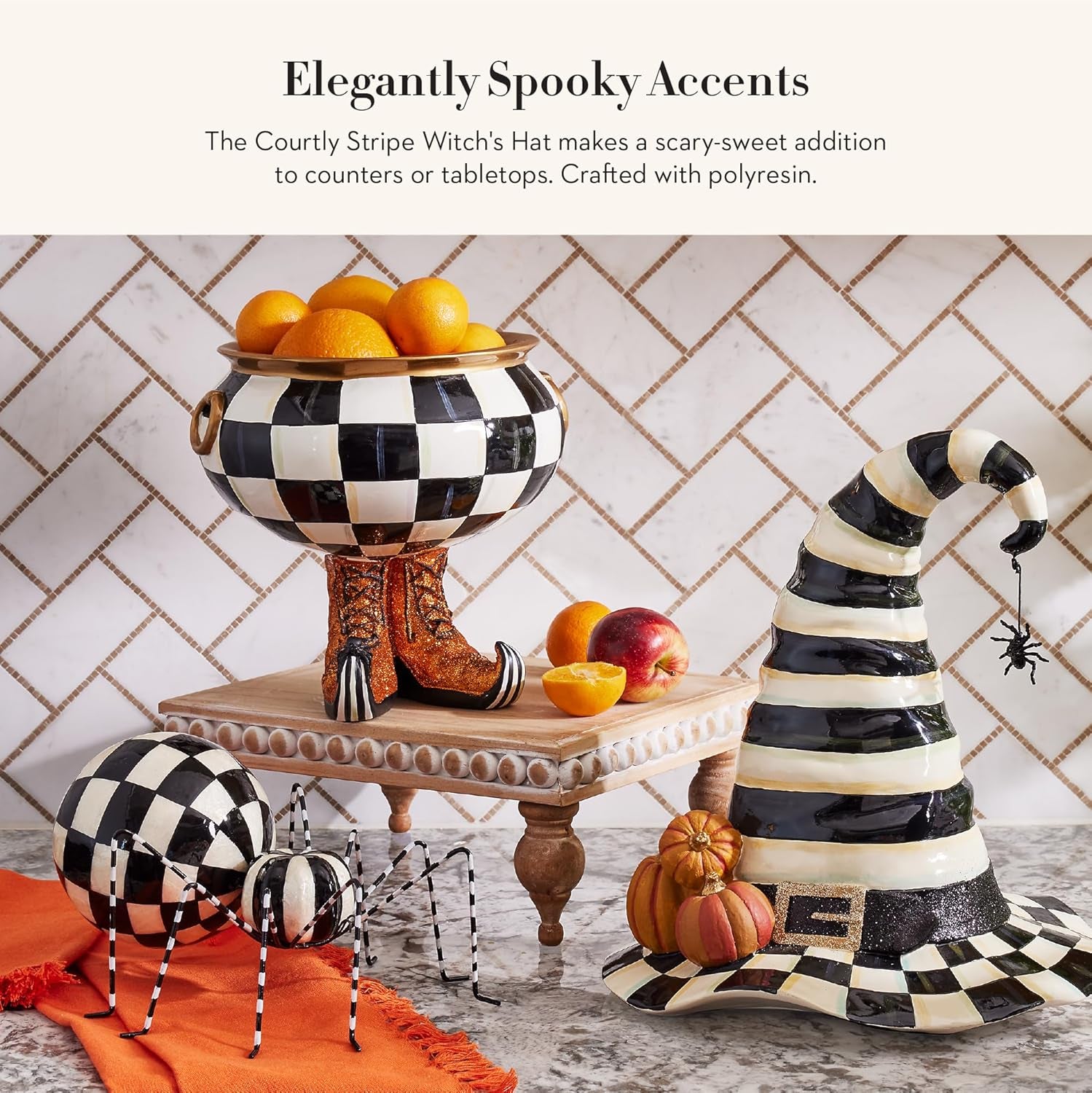 Courtly Stripe Witch Hat - Black and White Halloween Decor for Home