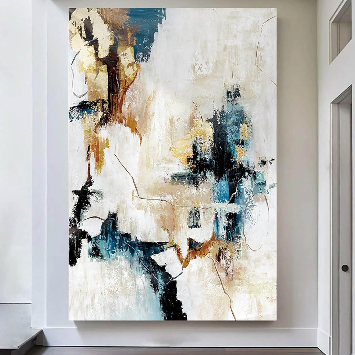 Stunning Abstract Yellow Canvas Wall Art - Elegant Beige Framed Decor for Bedroom and Living Room
