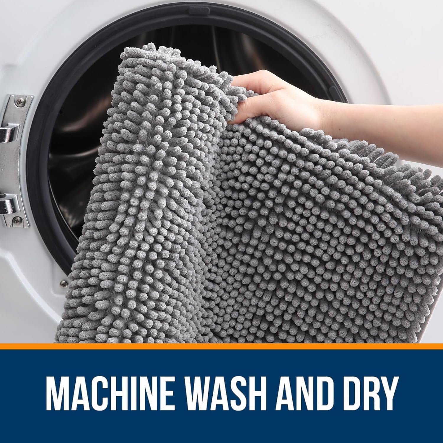 Ultra-Soft Chenille Bathroom Rugs 30x20 - Quick-Dry, Machine Washable, Non-Slip Rubber Backing - Stylish Grey Bath Mats for Tub and Shower Decor