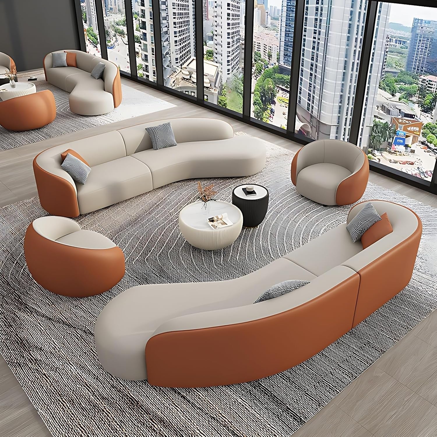 Luxurious Modern Living Room Sofa Set - Elegant Sectional Couches with Coffee Table for Home, Office, Cafe, and Bar (2 Sofas + 2 Chairs + Table, 157.5")