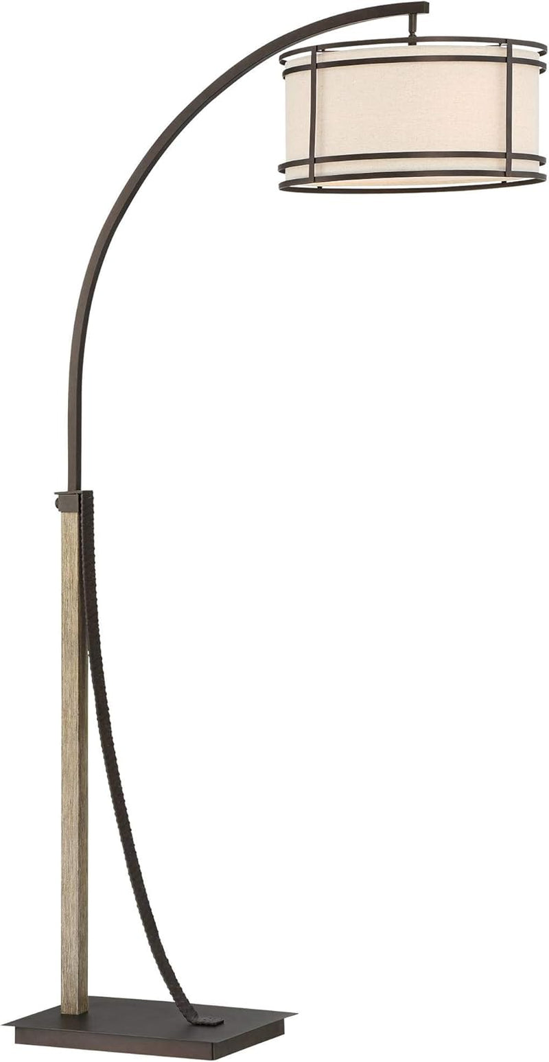 Gentry Industrial Rustic Arc Floor Lamp - 71.5" Tall Oil Rubbed Bronze with Oatmeal Fabric Drum Shade for Living Room, Bedroom, and Office Decor