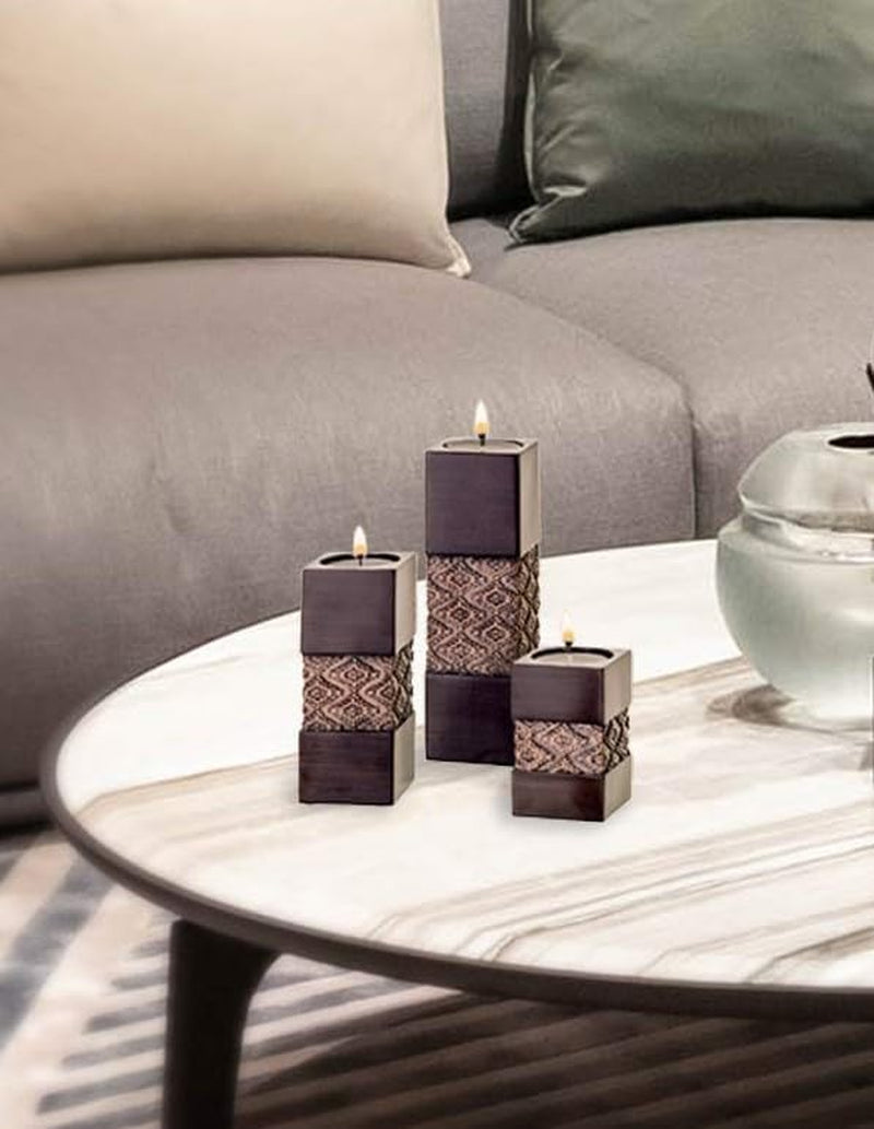 Dublin Brown Set of 3 Tealight Candle Holders - Elegant Centerpieces for Living and Dining Room Decor, Ideal for Coffee Tables, Fireplaces, Entrances, or Bathrooms