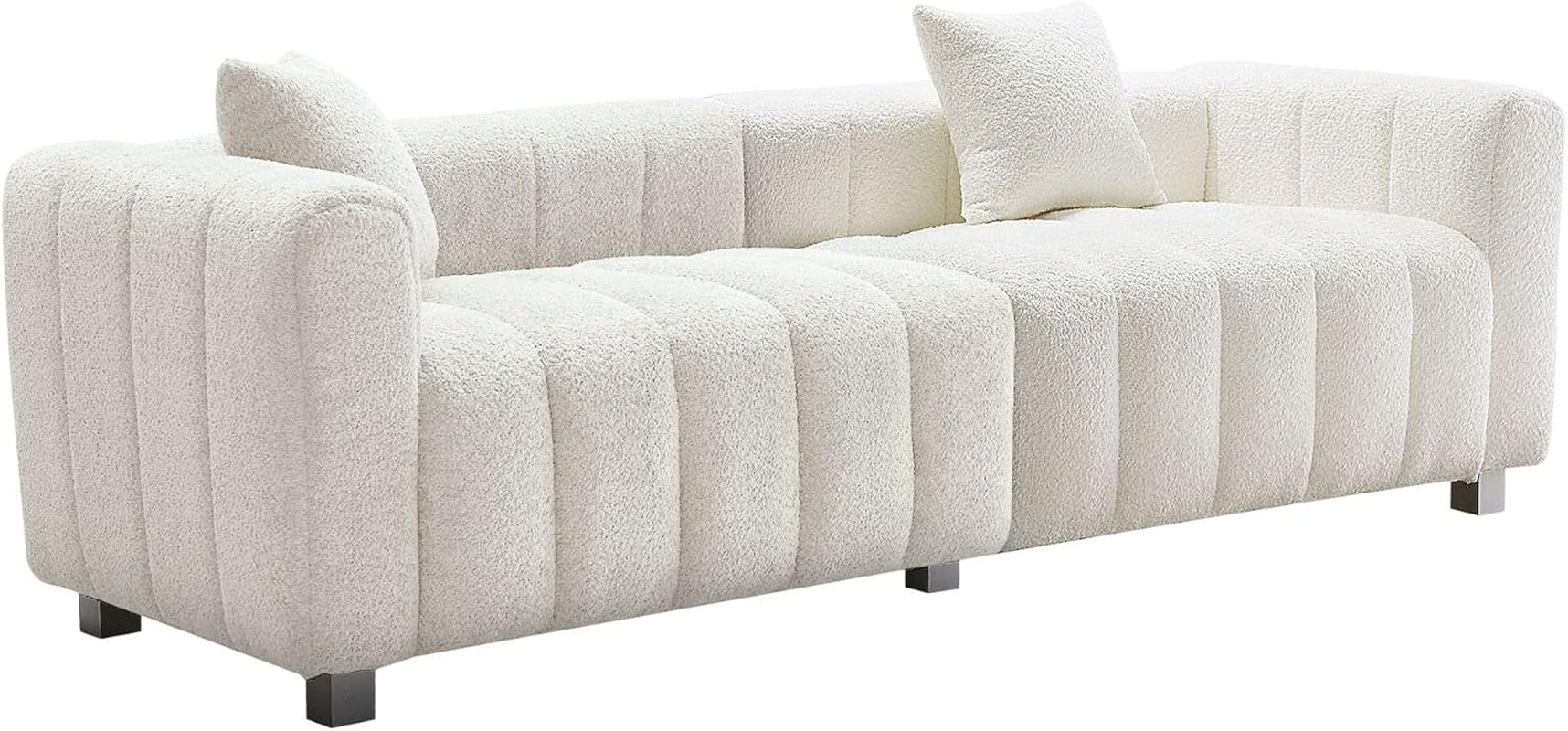 Stylish 87.4" Modern 3-Seater Boucle Sofa - Mid Century Fluffy Couch with Solid Wood Frame, 750 LBS Capacity - Perfect for Living Room, Bedroom, or Apartment (White)