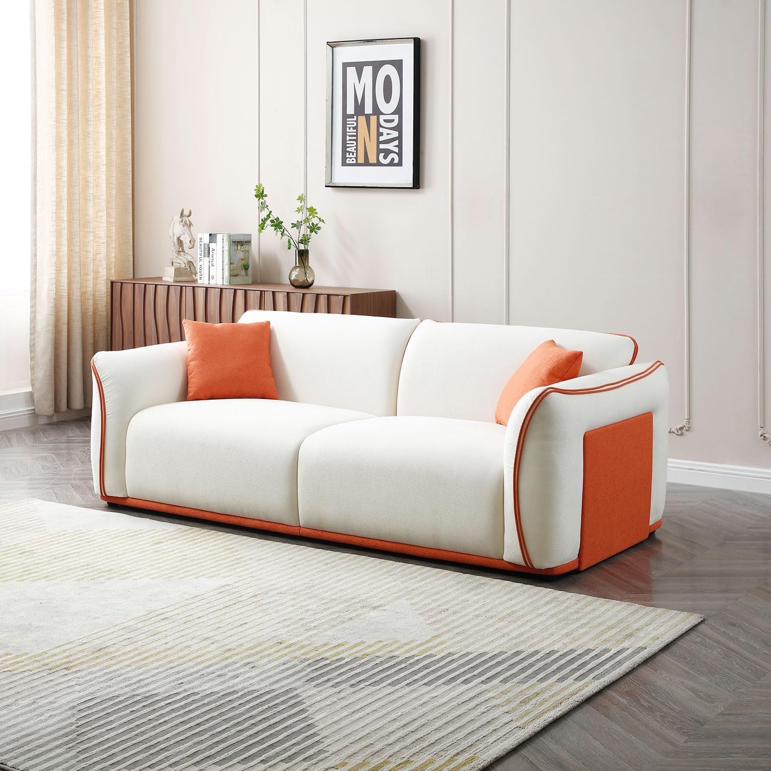 Chic Mid-Century Beige Sofa - Stylish Upholstered Couch for Small Spaces and Modern Living Rooms