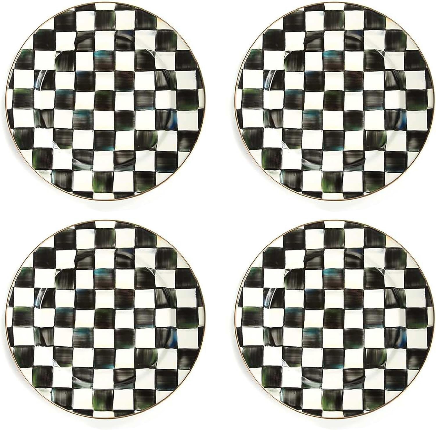 Elegant Black-and-White Courtly Check Enamel Charger Plates - Set of 4, 12 Inches - Perfect for Dinner Parties and Home Decor