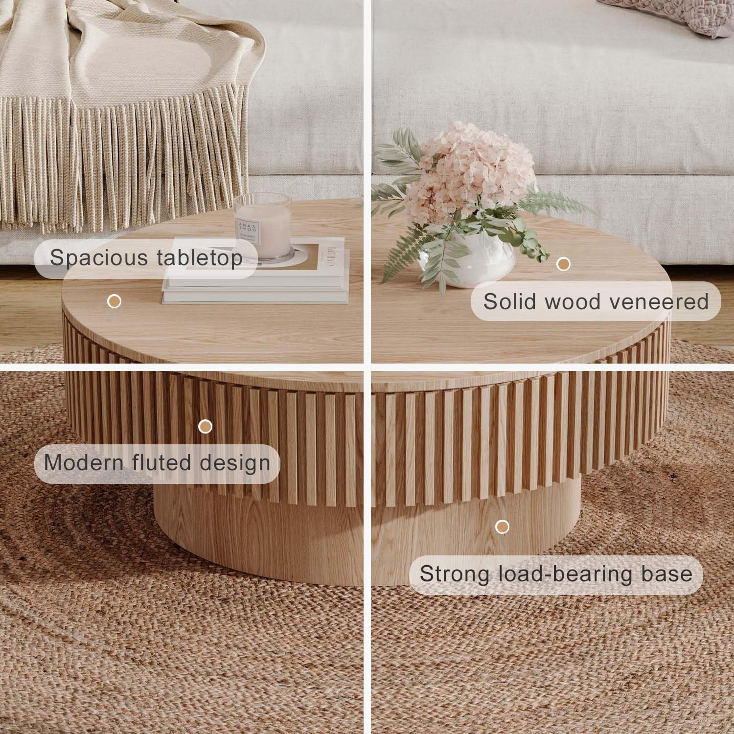 Stylish Round Coffee Table with Storage - Modern Wooden Design for Small Spaces, Perfect Accent for Living Room (31.5''L × 31.5''W × 14''H, Natural Finish)