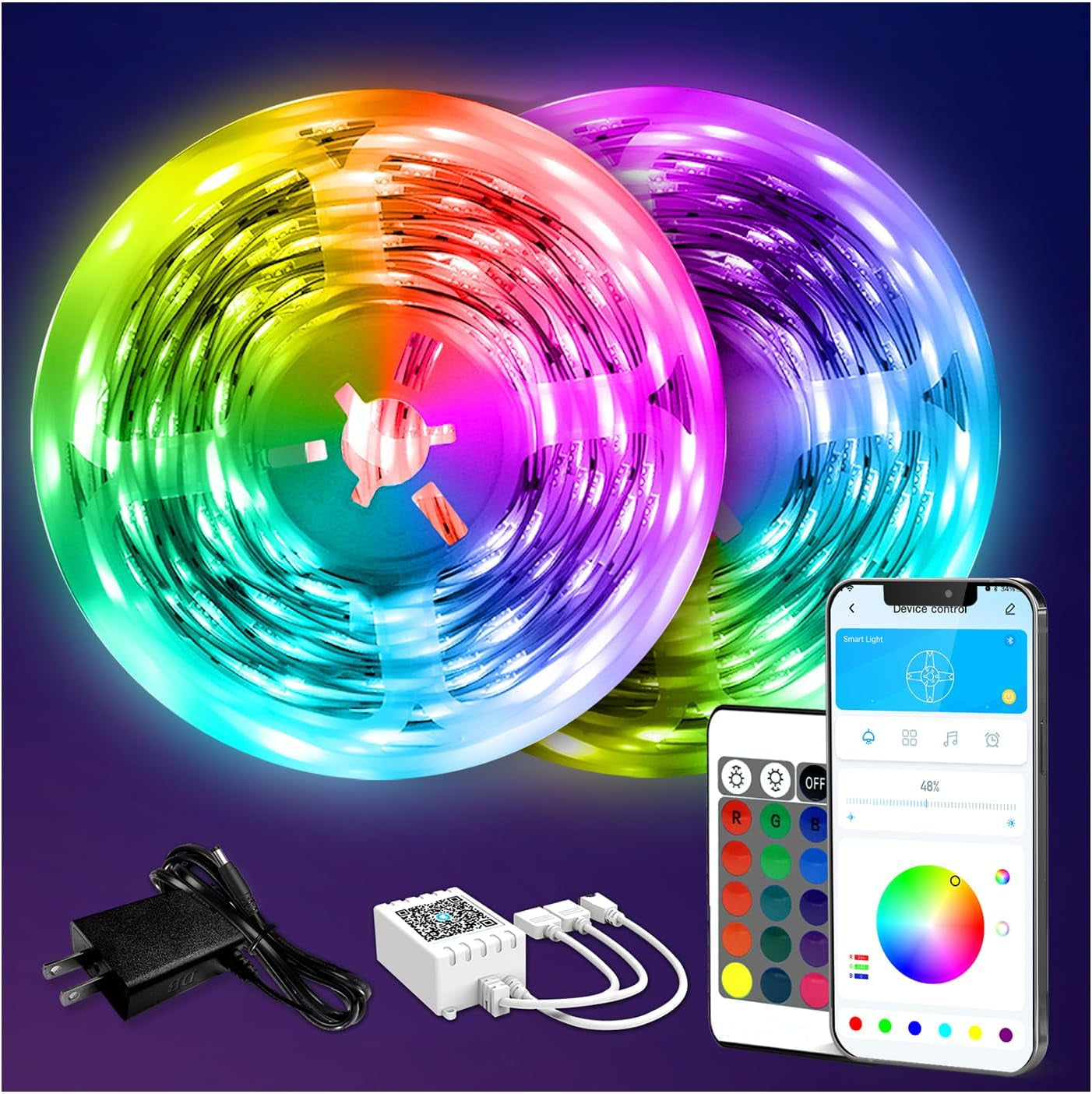 130Ft RGB LED Strip Lights for Bedroom & Desk - Perfect Indoor Decor with Remote & 24V Power Supply - Ideal Birthday Gifts