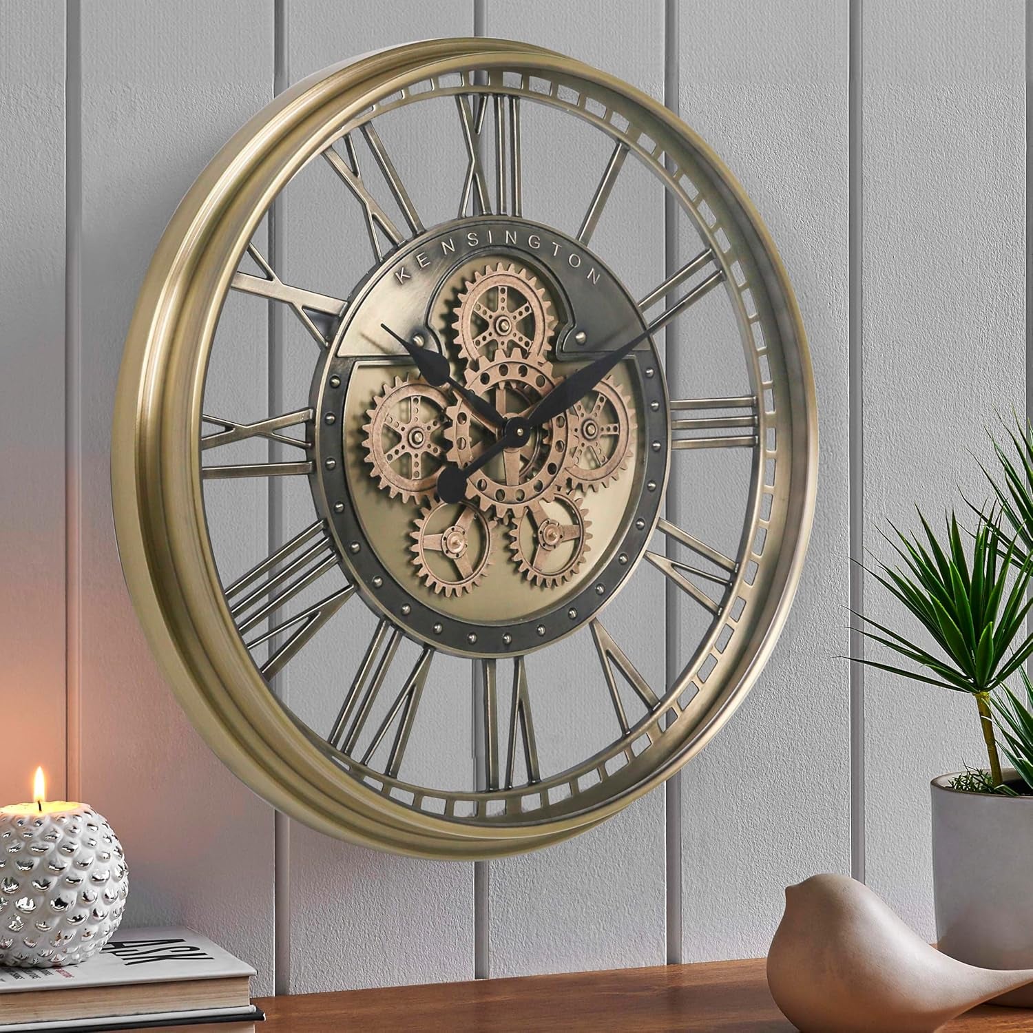 Oversized 28 Inch Gold Moving Gear Wall Clock - Modern Farmhouse Decor & Perfect Housewarming Gift!