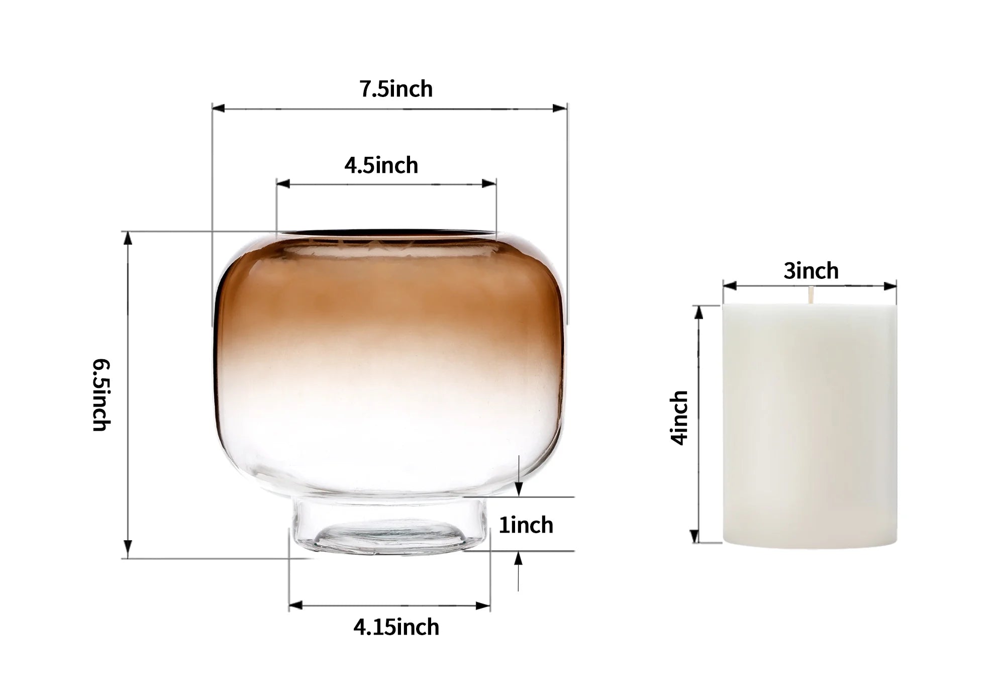 Elegant 6.5" Brown Ombre Glass Hurricane Pillar Candle Holder - Medium Size