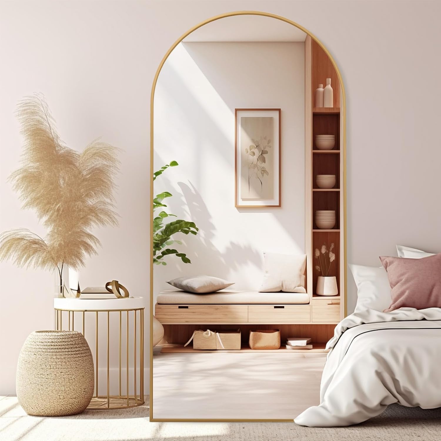 Elegant Arched Full Length Mirror - 71x32 Oversized Gold Floor Mirror with Stand for Living Room and Bedroom