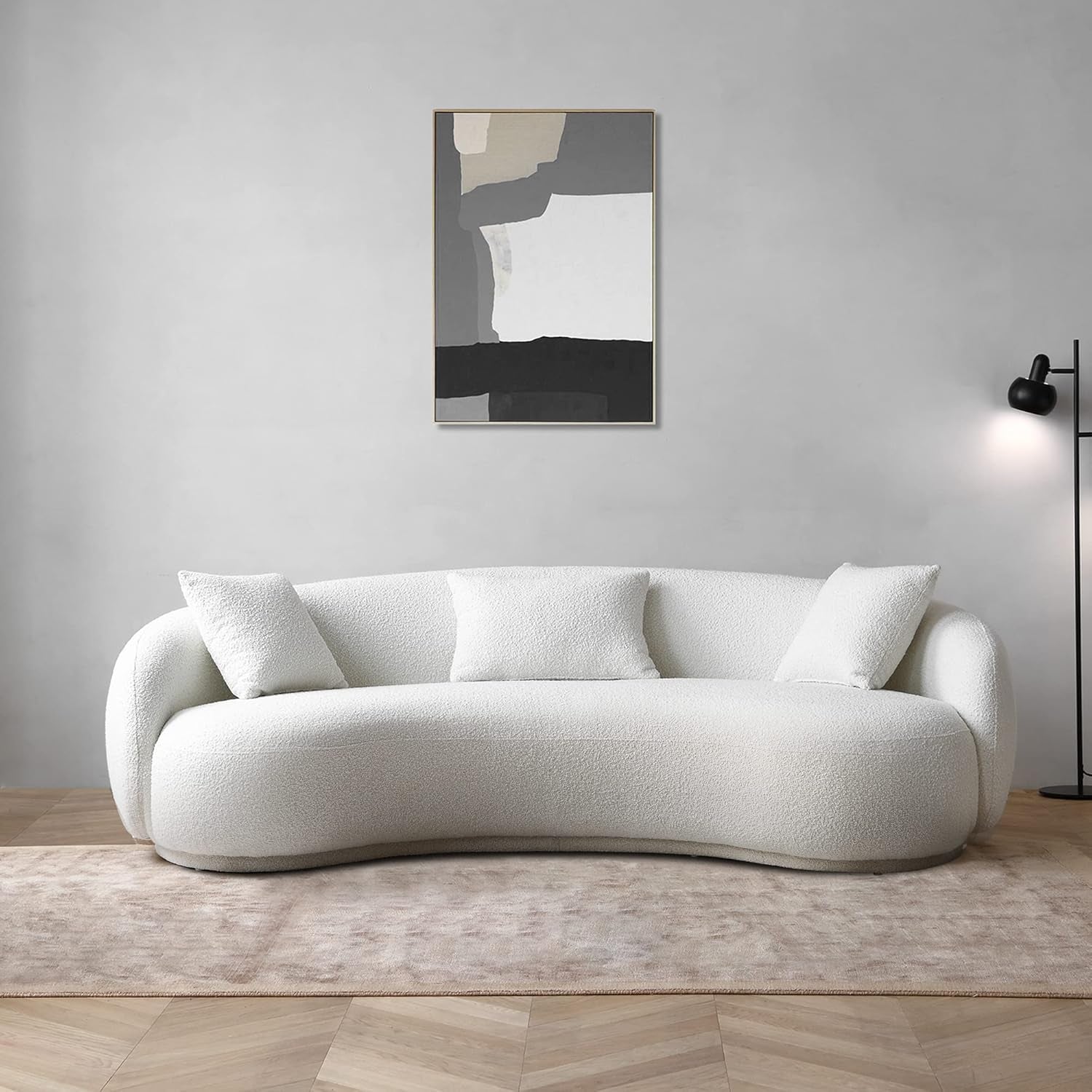Stylish Mid Century Modern 4-Seat Curved Boucle Sofa - Perfect for Living Room, Bedroom, or Office in Elegant White
